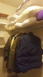 Assorted Men's Coats/Jackets, Pillows