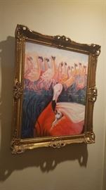 Original Painting Flamingos Signed Sternberg