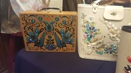 Enid Collins Signed Purse Wooden Peacock, Dove