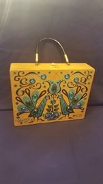 Enid Collins Signed Purse Wooden Peacock