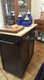 Butcher Block Island with Wheels, Drawers and Cabinet