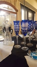 Czech Cut to Clear Cobalt Blue Stemware