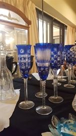 Cezch Cut to Clear Cobalt Blue Stemware