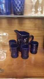 Cobalt Blue Pitcher and Juice Glasses