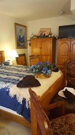 Bedroom Pieces, Rose Carved Library Chairs, Trunk with Leather Top, Queen Size Bed, Armoire's