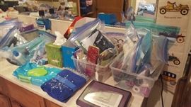 Assorted Bathroom Toiletries, Needlepoint of Vintage Cars