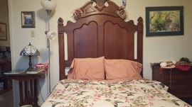 Victorian Walnut and Walnut Burl Three Quarter Bed Late 1800's, Antique Vintage Shop Display Sewing Drawers, Vintage Eastlake Nightstand Marble Top