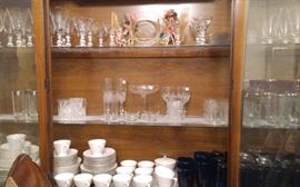 Mid Century Modern Broyhill Emphasis Collection Premier Sideboard/Credenza/Buffet/Cabinet/Hutch, Tempo Japan China, Crystal Stemware, Cobalt Blue Glassware