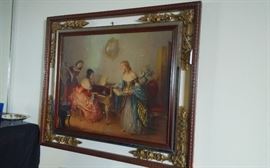 Victorian Style Print Ladies at Piano, Ornately Framed