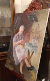 Original Painting Grandma Crocheting Sternberg