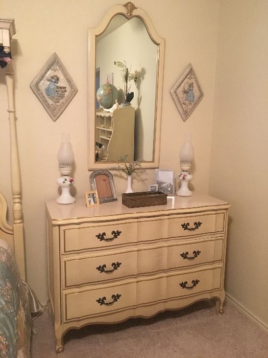 Vintage French Provincial dresser and matching mirror, Maisonnette Line by Kent-Coffey