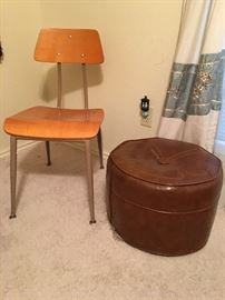 Mid century modern children's school chair and a vintage Hassock footstool