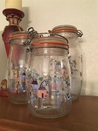 Matching glass container jars of International china 'Heartland' pattern.