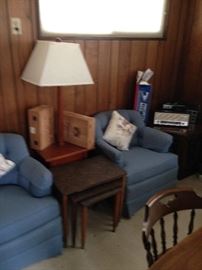 2 matching Blue chairs! Lamp table and neat nesting tables!
