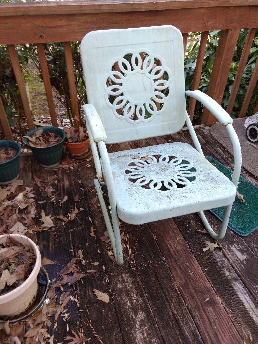 Love this blue outdoor chair in powder blue.  Just needs a good cleaning!