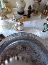 The Grinnell Company Advertising Ash Tray with real Fire Sprinkler as a finial. The Grinnell Company was one of the original fire sprinkler companies founded in 1850.