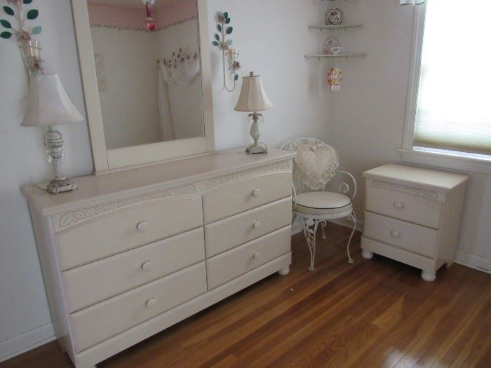 Cottage White Mirrored Dresser, Tall Dresser and Nightstand, for the kids or dress it up for guests