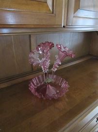 Epergne, Pink and Clear Glass