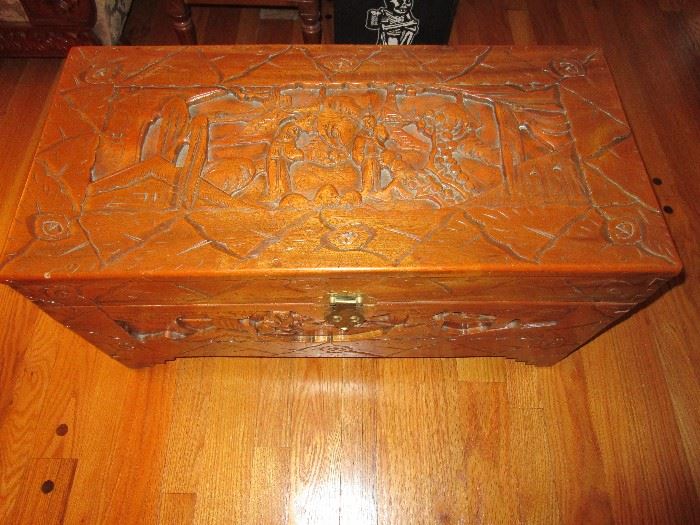 Vintage Carved Oriental Camphor Box