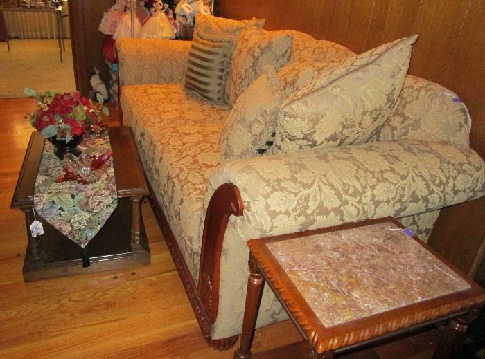 American Furniture Company Sofa - Very nice quality made in USA.  Also pictured Ethan Allen rolling multi purpose Cart/TV Stand/Coffee Table. Also pictured small wood table with marble top