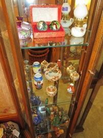 Vintage Narrow Front Open Curio Full of Asian Pieces and More