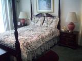 Queen 4 poster bed Dark Cherry Queen Anne Dresser/mirror, and high boy, with two end tables