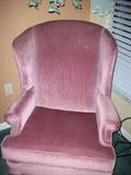rose colored wing back chair