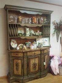 painted cabinet, S&F Studio "Belle Foglie" china, Lenox, Fitz & Floyd