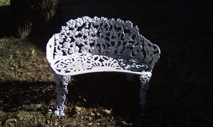wrought iron white bench