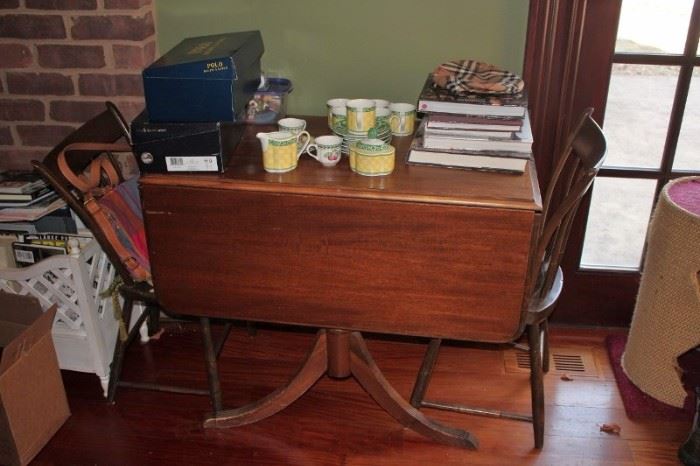 Drop Leaf Table  with 2 Chairs, Tea Set and more