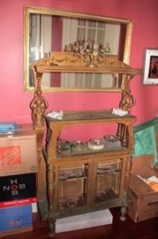 Carved, Decorative Hutch with Vintage Decorative Items