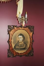 Antique Photo on Wood Plaque and Sconce