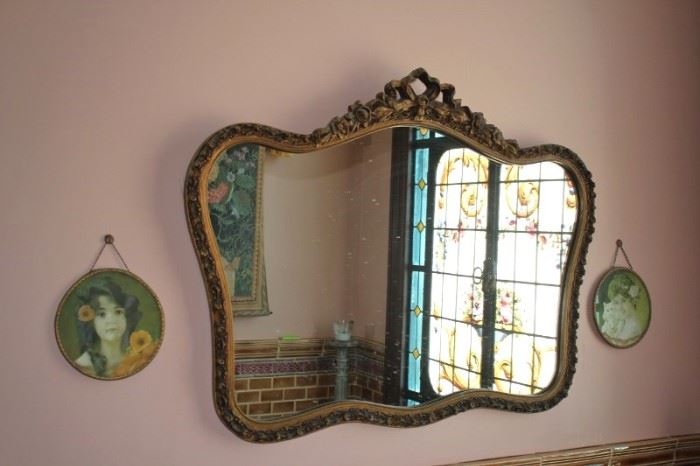 Mirror and Pair of  Portraits