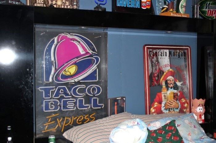 Taco Bell Sign and Captain Morgan Mirror