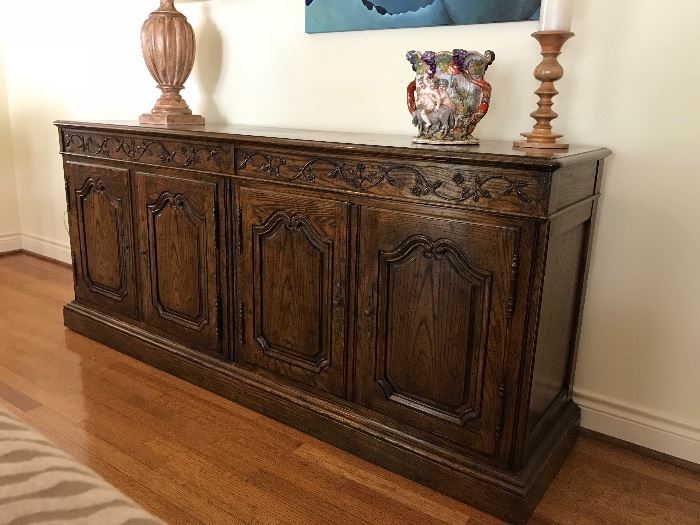 Baker Credenza/Sideboard w/French Influence Carved Detail (78”w x 34”h x 19”d)  $900