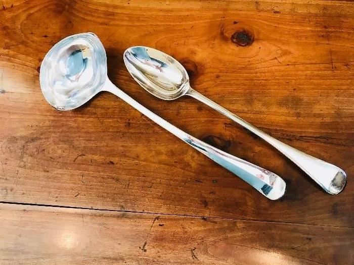 Antique Silver Plate Dressing Spoon
(12.75”)  $18   -   Antique Silver Plate 
Punch Ladle (13”)  $40