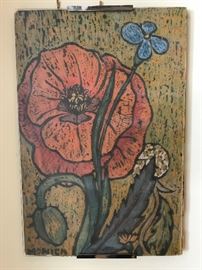 Wax Resist Street Art ‘Poppies’ by Monica (12” x 18”)  $60