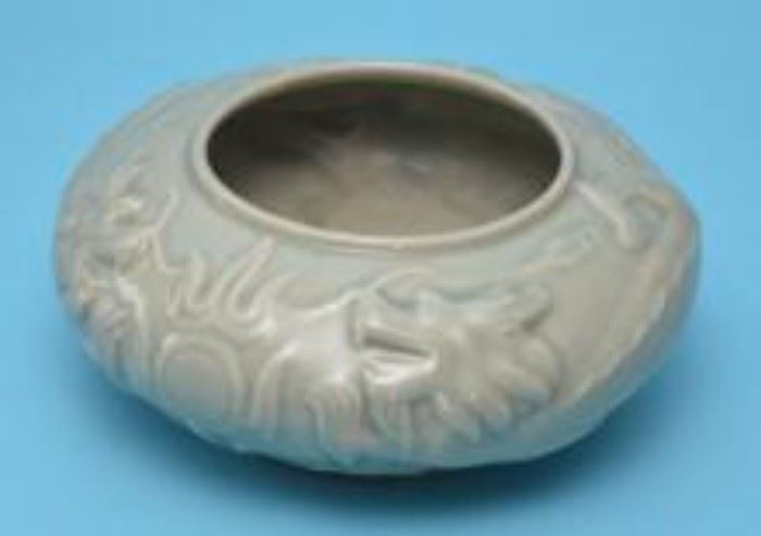 5: Signed Chinese Dragon Celadon Porcelain Bowl