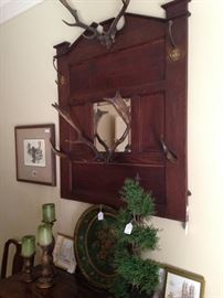 Fabulous antique antler/mirrored hat rack purchased in England
