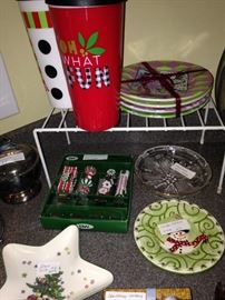 Other Christmas plates, spreaders, and cups