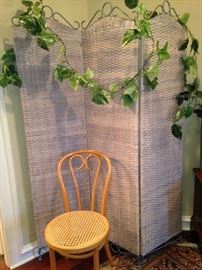 3-panel room divider; bentwood chair