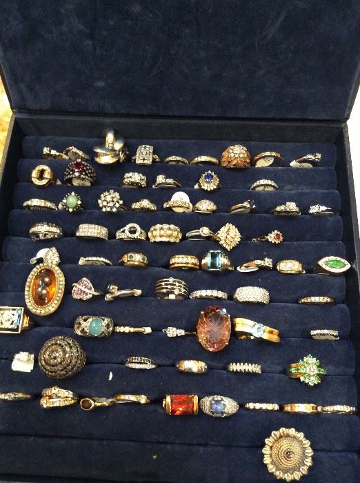 Loads of rings diamonds, jade, amber, emerald etc