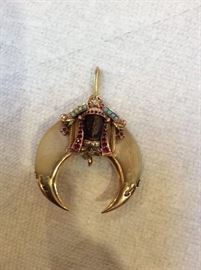 Gold, Rubies, Persian, turquoise, moor pendant - order of the eastern star? Large - magnificent!