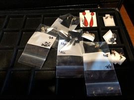 Earrings coral dangle, sterling, 14K, emerald, amythest