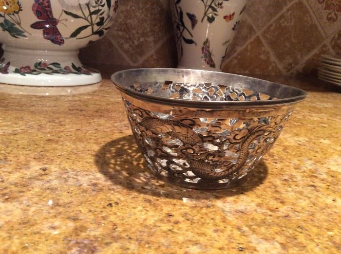 Wang Hing Dragon Bowl Sterling Silver - Chinese Antique