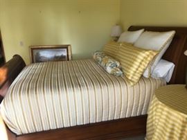 Sleigh bed and bedding Queen
