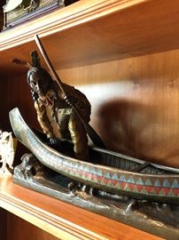 Bronze Native American in Canoe