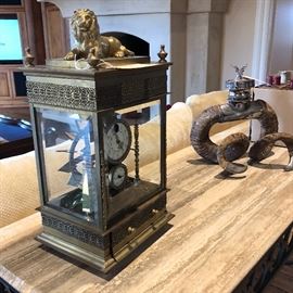 Lion Clock - Silver ram horn container (?)