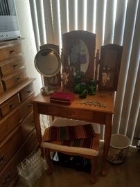 Cute vanity with stool.  Frames on side with jewelry cabinet behind mirror now $62.50