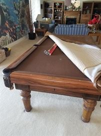 Brunswick regulation pool table. 4 1/2 ft. wide x  8 ft. long x 32" tall; "Vintage" model
